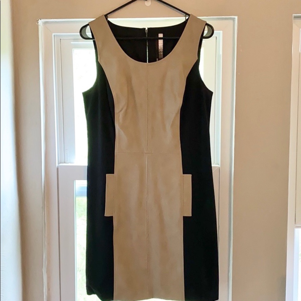 Kenzie Faux Leather Black and Tan Dress